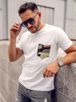 Tee-shirt imprimé avec petite poche camo pour homme blanc Bolf 14507A