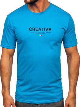 Tee-shirt imprimé en coton pour homme turquoise Bolf 14759