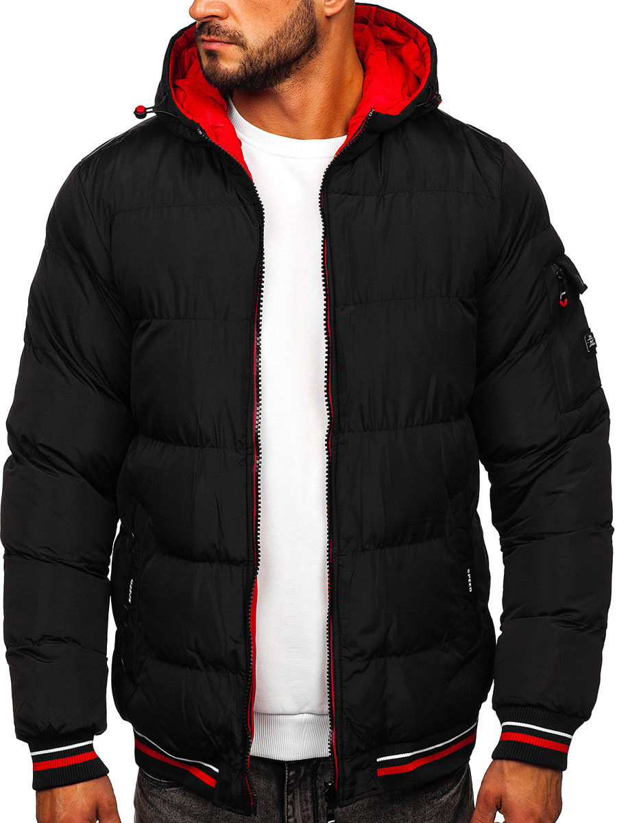 Blouson d'hiver matelassé réversible pour homme noir-rouge Bolf 7410