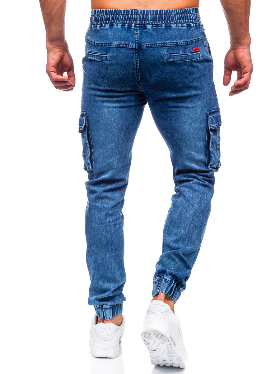 FK100 BLEU FONCé-XL] Pantalon de jogging décontracté pour homme pantalon de jogging  cargo solide pantalon multi-poches