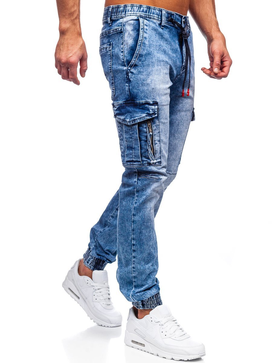 Pantalon en jean jogger cargo pour homme bleu foncé slim fit Bolf 51002W0