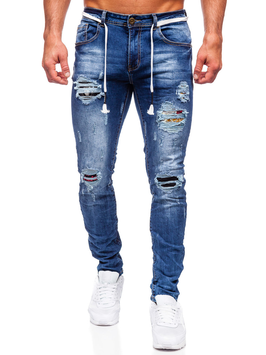 Le pantalon jean slim fit pour homme bleu foncé Bolf TF249