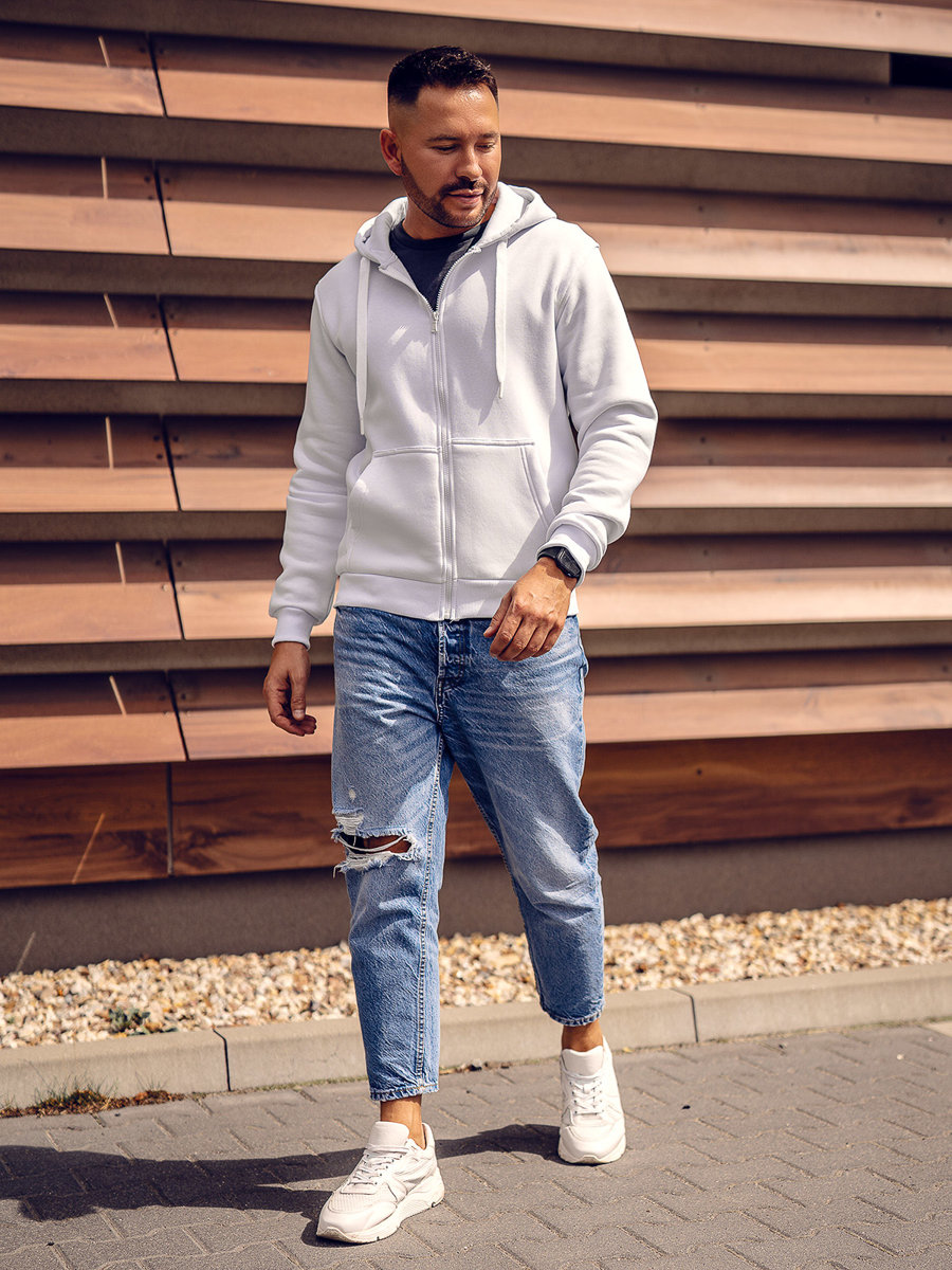 sweat blanc a capuche pour homme