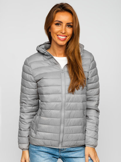 Blouson à mi-saison matelassé à capuche pour femme gris Bolf M23036