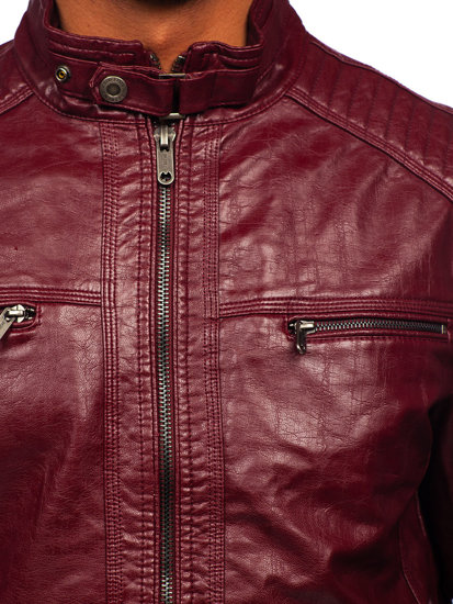 Blouson biker en cuir bordeaux pour homme Bolf 2002