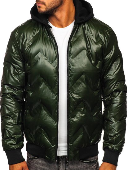 Blouson bomber d'hiver pour homme vert à capuche Bolf 6590