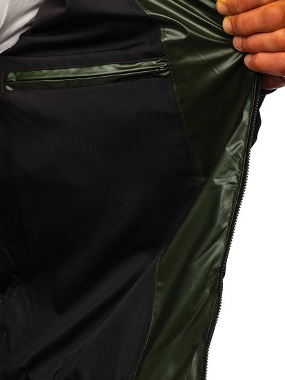 Blouson bomber d'hiver pour homme vert à capuche Bolf 6590