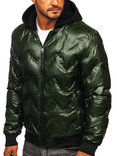 Blouson bomber d'hiver pour homme vert à capuche Bolf 6590