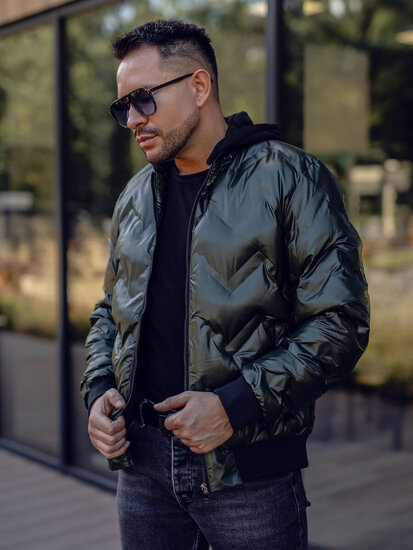 Blouson bomber d'hiver pour homme vert à capuche Bolf 6590