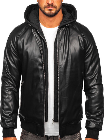 Blouson bomber en cuir pour homme noir Bolf 11Z8004