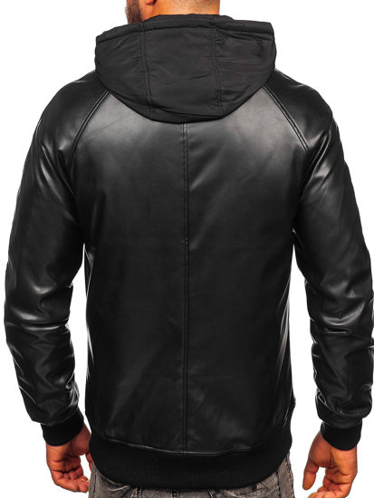 Blouson bomber en cuir pour homme noir Bolf 11Z8004