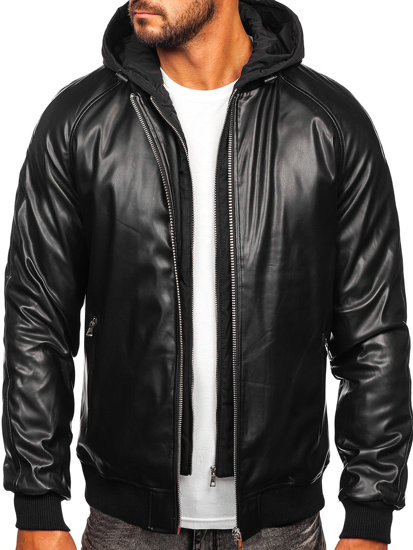 Blouson bomber en cuir pour homme noir Bolf 11Z8004