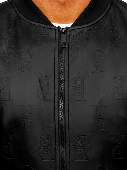 Blouson bomber en cuir pour homme noir Bolf 3A66