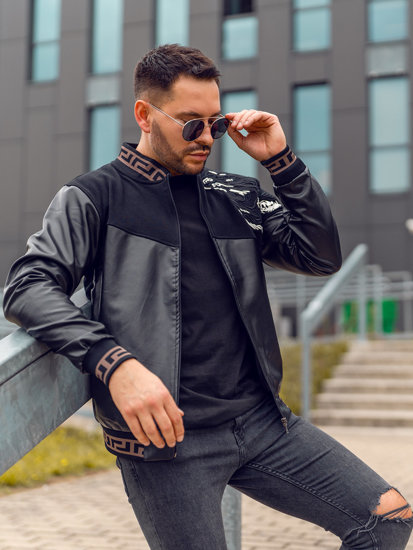 Blouson bomber en cuir pour homme noir Bolf 6671