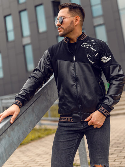 Blouson bomber en cuir pour homme noir Bolf 6671