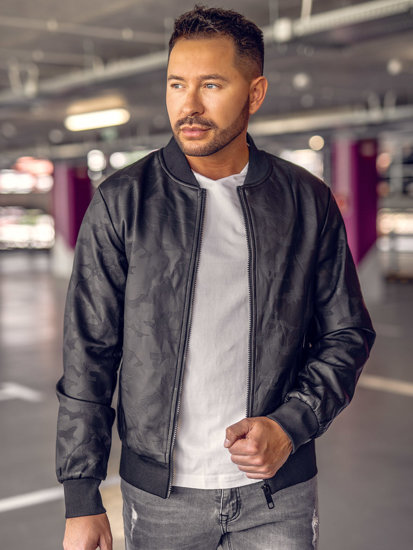 Blouson bomber en jean pour homme noir Bolf 3A63B