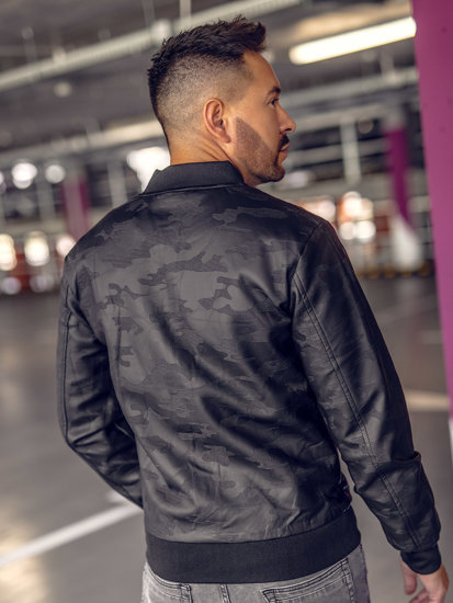 Blouson bomber en jean pour homme noir Bolf 3A63B