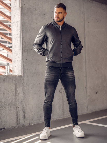 Blouson bomber en jean pour homme noir Bolf 3A65B