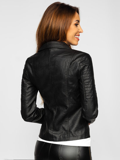 Blouson de motard en cuir pour femme noir Bolf B0112