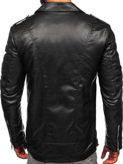 Blouson de motard en cuir pour homme noir Bolf 11Z8014