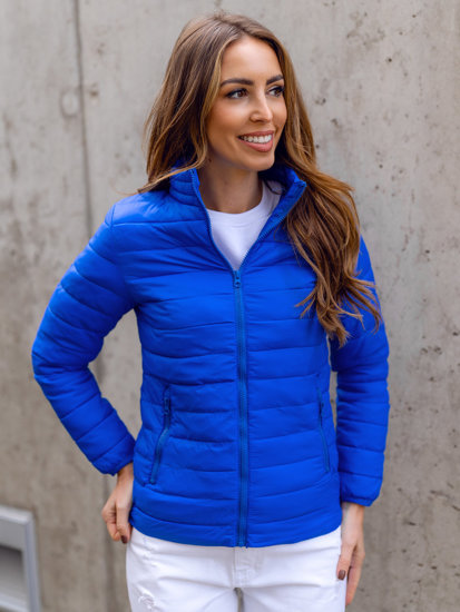 Blouson de transition à col montant matelassé pour femme bleu cobalt Bolf 1141A