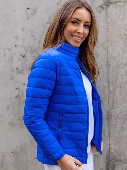 Blouson de transition à col montant matelassé pour femme bleu cobalt Bolf 1141A