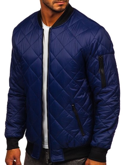 Blouson de transition bomber pour homme bleu foncé matelassé Bolf MY-01