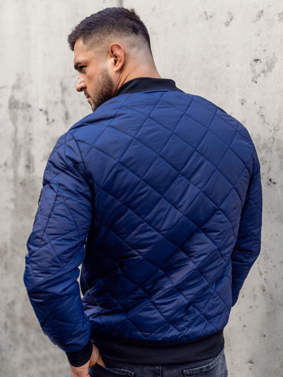 Blouson de transition bomber pour homme bleu foncé matelassé Bolf MY-01