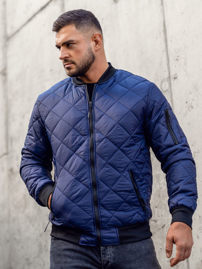 Blouson de transition bomber pour homme bleu foncé matelassé Bolf MY-01