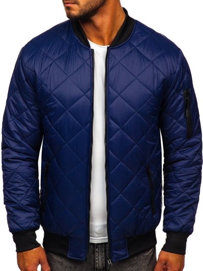 Blouson de transition bomber pour homme bleu foncé matelassé Bolf MY-01