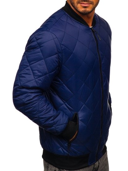 Blouson de transition bomber pour homme bleu foncé matelassé Bolf MY-01