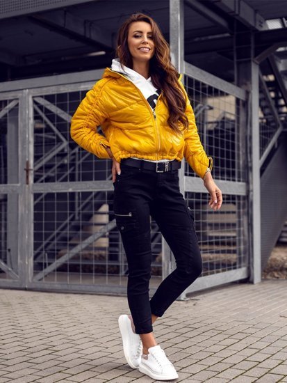 Blouson de transition matelassé réversible pour femme jaune à capuche Bolf B9553