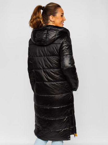 Blouson d'hiver long à capuche matelassé pour femme noir Bolf J9063