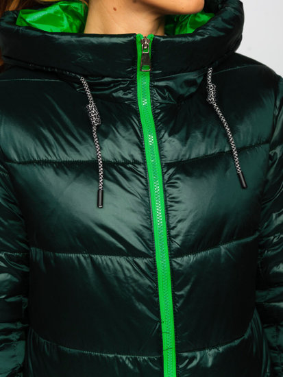 Blouson d'hiver long à capuche matelassé pour femme vert Bolf J9063