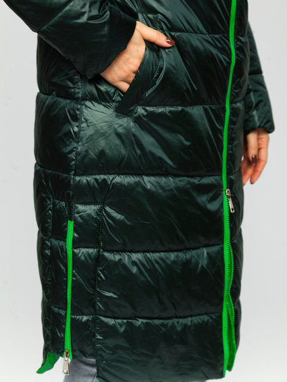 Blouson d'hiver long à capuche matelassé pour femme vert Bolf J9063