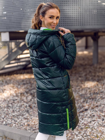 Blouson d'hiver long à capuche matelassé pour femme vert Bolf J9063