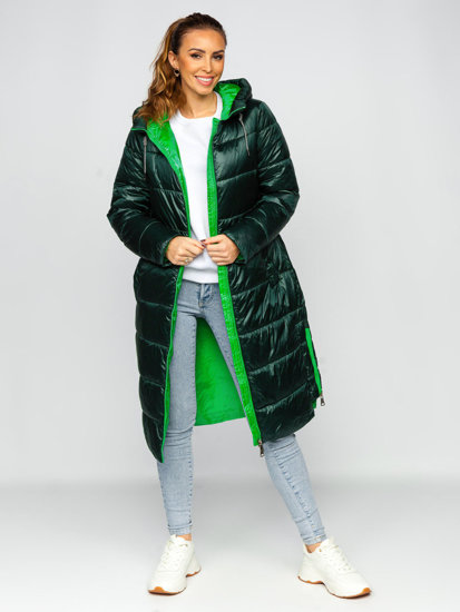 Blouson d'hiver long à capuche matelassé pour femme vert Bolf J9063