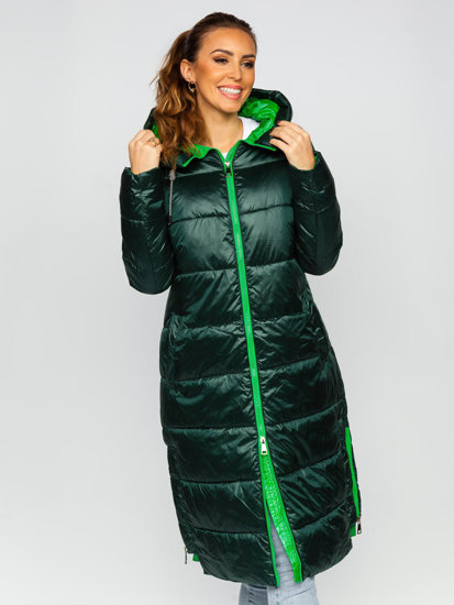 Blouson d'hiver long à capuche matelassé pour femme vert Bolf J9063