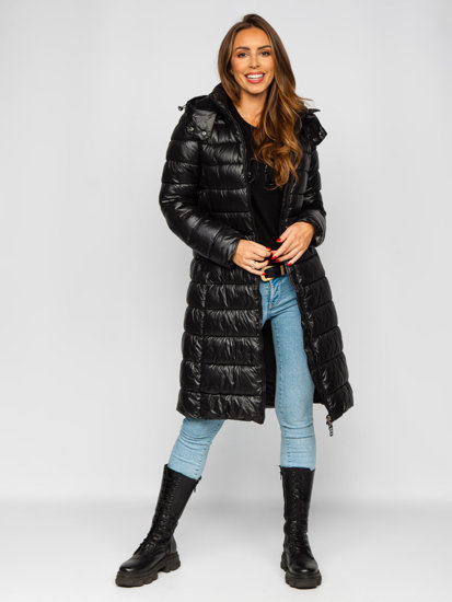 Blouson d'hiver long matelassé manteaux à capuche pour femme noir Bolf MB0276