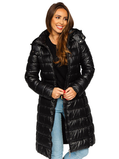 Blouson d'hiver long matelassé manteaux à capuche pour femme noir Bolf MB0276