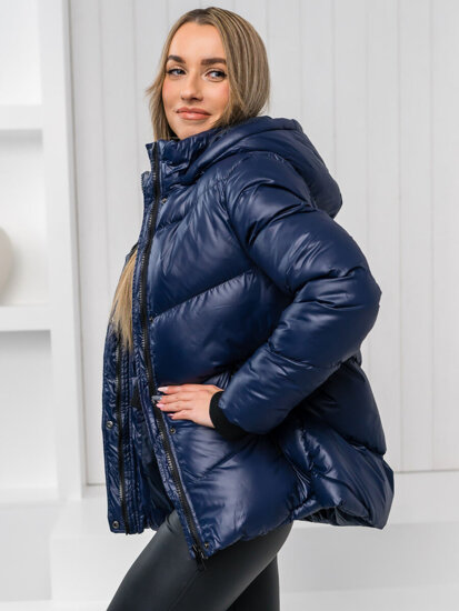 Blouson d'hiver matelassé à capuche pour femme bleu foncé Bolf 23065