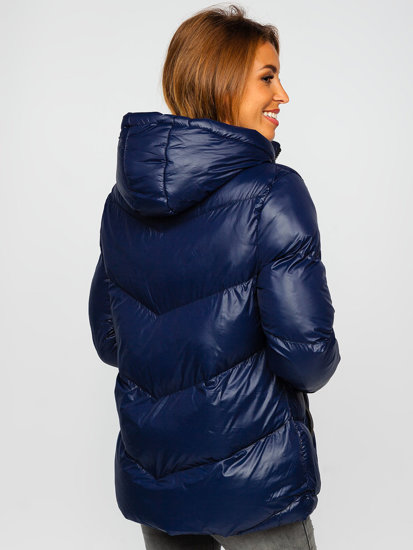 Blouson d'hiver matelassé à capuche pour femme bleu foncé Bolf 23065