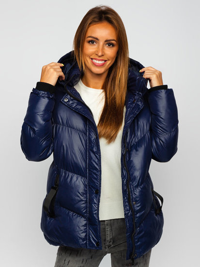 Blouson d'hiver matelassé à capuche pour femme bleu foncé Bolf 23065