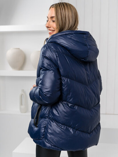 Blouson d'hiver matelassé à capuche pour femme bleu foncé Bolf 23065