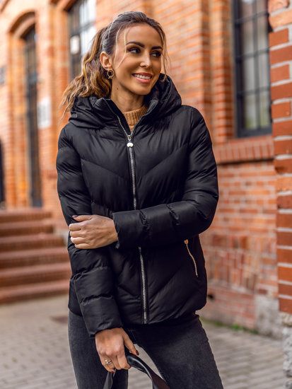 Blouson d'hiver matelassé à capuche pour femme noir Bolf 5M725