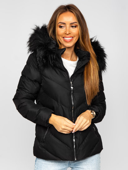 Blouson d'hiver matelassé à capuche pour femme noir Bolf 5M727