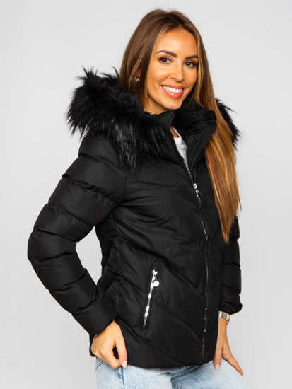 Blouson d'hiver matelassé à capuche pour femme noir Bolf 5M727