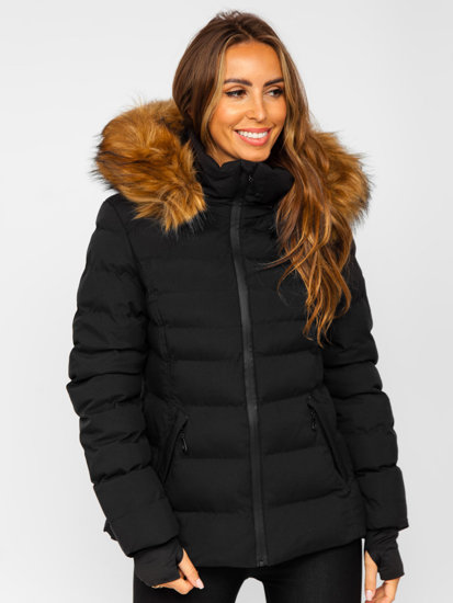 Blouson d'hiver matelassé à capuche pour femme noir Bolf 5M768