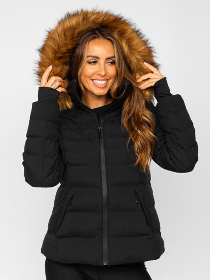 Blouson d'hiver matelassé à capuche pour femme noir Bolf 5M768