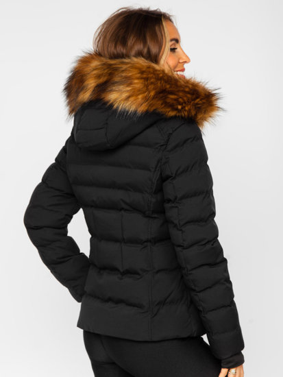 Blouson d'hiver matelassé à capuche pour femme noir Bolf 5M768